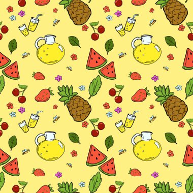 Yaz meyve ve limonata ile Seamless Modeli / el çizmek doodle vektör