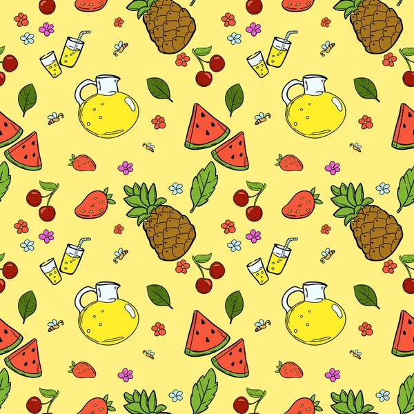 Seamless pattern with summer fruits and lemonade/ Hand draw doodle vector