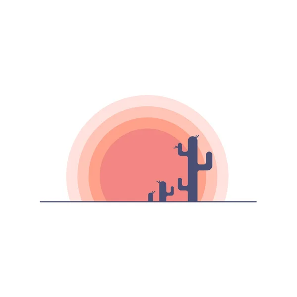 Dessin animé plat désert coucher de soleil paysage avec silhouette de cactus. Illustration vectorielle de fond . — Image vectorielle