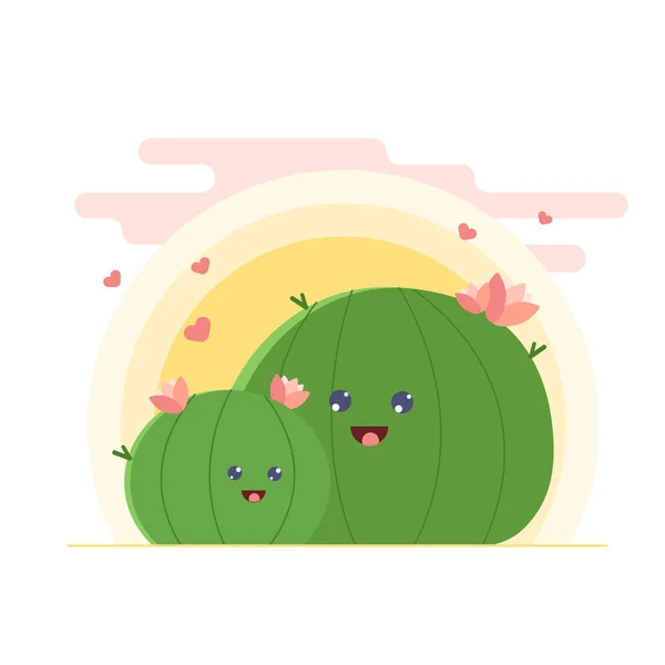 Kaktus rodinné vektorové kreslení. Roztomilý kreslený kaktusy matka a dcera v lásce, legrační matky den ilustrace. — Stockový vektor
