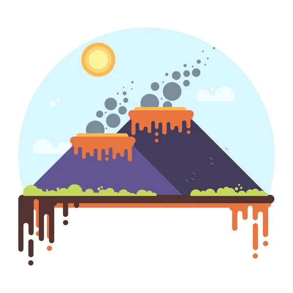 Deux volcans fumeurs. Illustration vectorielle de style plat — Image vectorielle