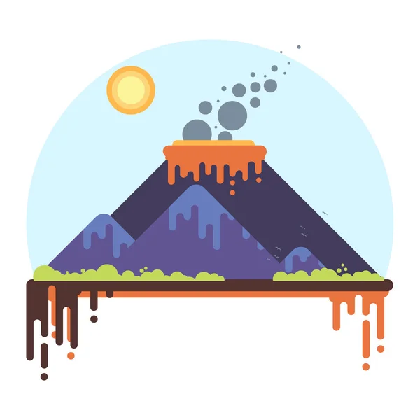 Bergkette mit rauchendem Vulkan. flache Vektor-Illustration — Stockvektor