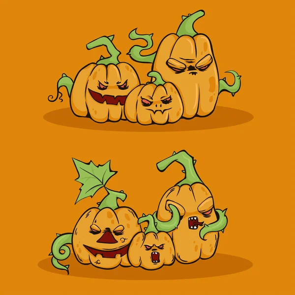 Kızgın Halloween Pumpkins. Canavar el çizmek vektör çizim — Stok Vektör