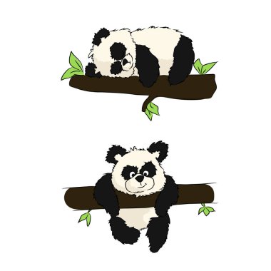 Panda uyku ya da bir ağaç üzerinde oynayan. Renk vektör çizim