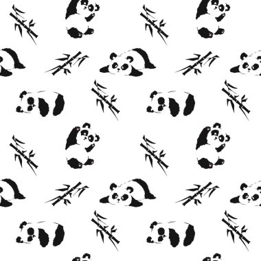 Pandalar ve bambu oynama ile seamless modeli. El çizmek vektör çizim
