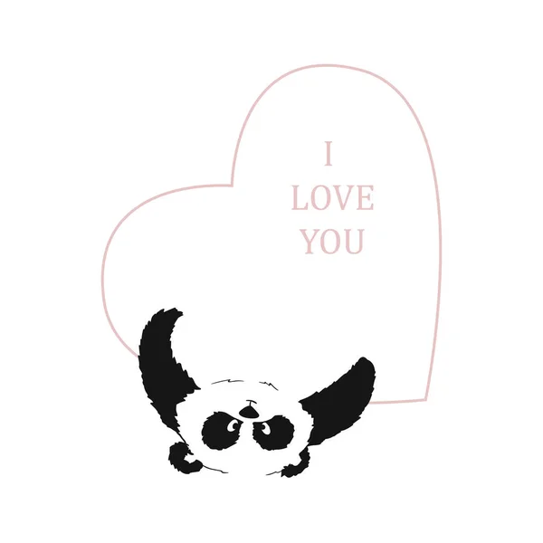 Panda con un cuore nelle zampe su uno sfondo trasparente. Cartolina al giorno di S. Valentino — Vettoriale Stock