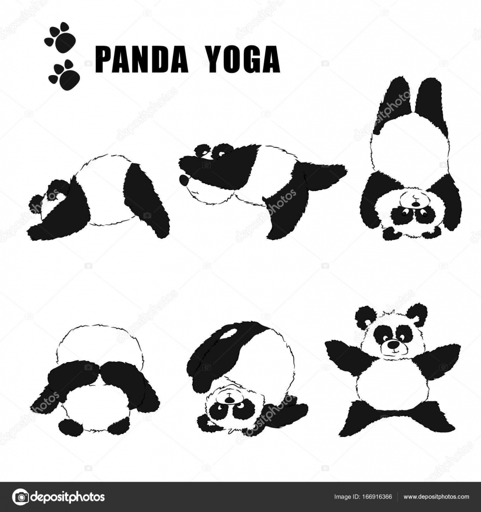 A set of pandas engaged in yoga. Black and white pattern on a transparent  background Stock Vector by ©Haosame 166916366