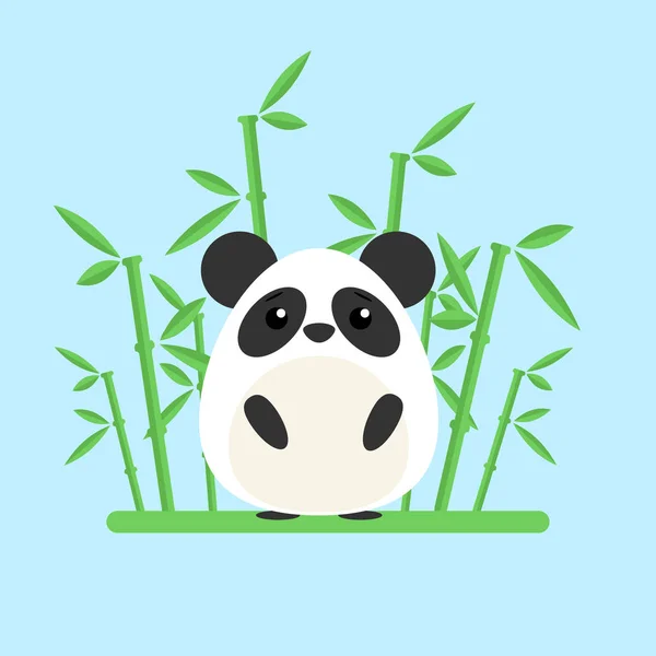 Mavi arka plan bambu arasında şirin bebek panda duran — Stok Vektör