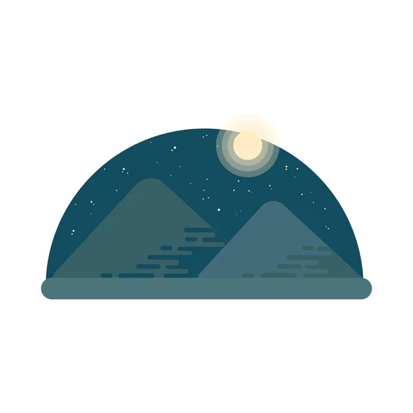 Pyramids of giza at night. The night desert. Flat style illustration — Stock Vector