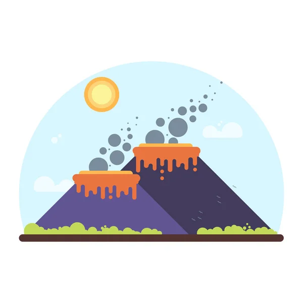 Два курильних вулкани на острові. Плоский стиль ілюстрації — стоковий вектор
