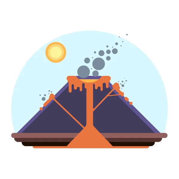 Schema eines Vulkanausbruchs mit Magma und Lava. Cartoon-Illustration der mit Rauch aufgeblasenen Natur — Stockvektor