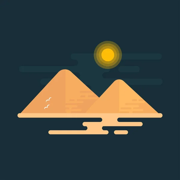 Deux grandes pyramides de giza sous le soleil sur fond noir. Conception vectorielle plate — Image vectorielle