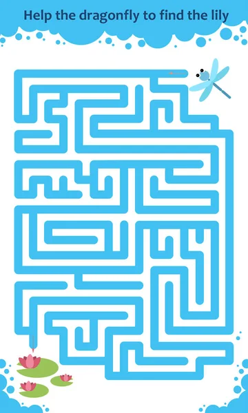 Jeu de labyrinthe vectoriel. Aidez la libellule à trouver le lis. Jeu éducatif pour enfants — Image vectorielle