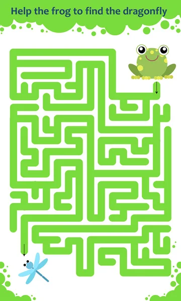 Jeu de labyrinthe vectoriel. Aidez la grenouille à trouver la libellule. Jeu éducatif pour enfants Graphismes Vectoriels