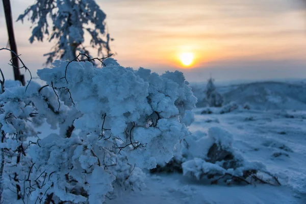 Pôr-do-sol de inverno no Olchansky Pass — Fotografia de Stock