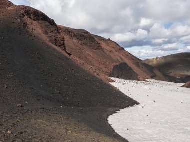 Eyjafjallajokull yanardağı krater, kar ile dolu