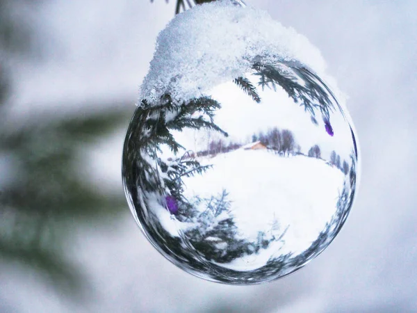 Kar altında sokak ağaç beyaz Noel top