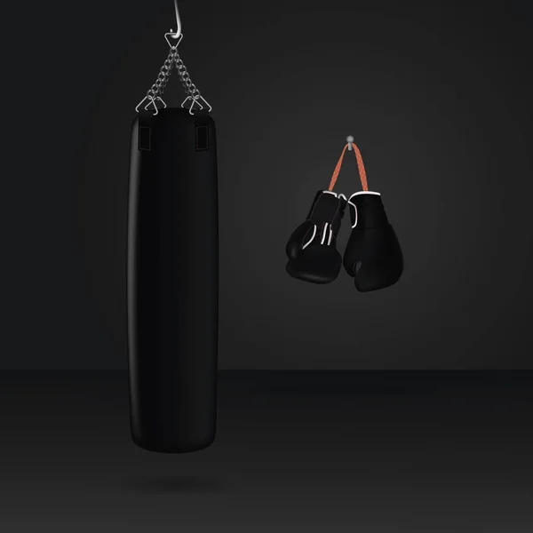 ボクシングのトレーニング用スポーツ用品。ボクシング グローブを壁に掛ける. — ストックベクタ