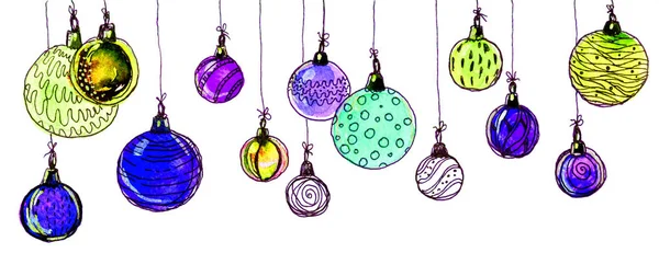 Veelkleurige Kerstballen Naadloze Garland Een Witte Achtergrond — Stockfoto