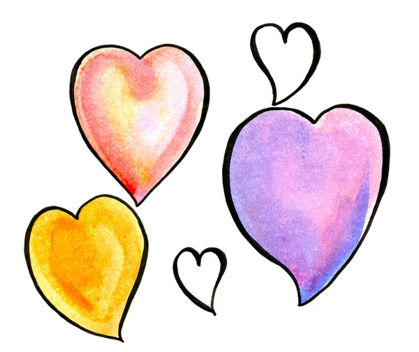 watercolor hearts with graphic stroke