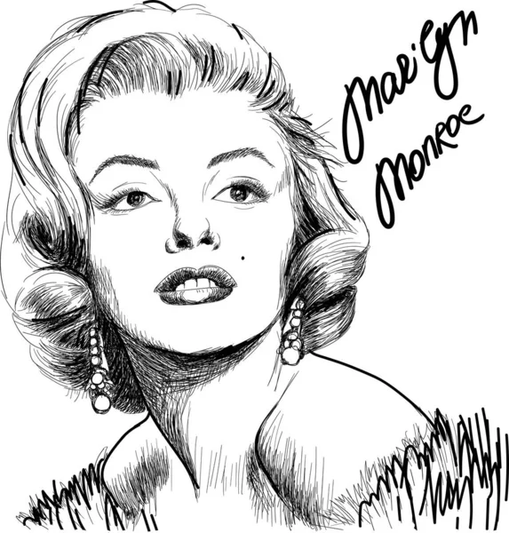 Merlijn Monroe Zwart Wit Potlood Tekening Vector Illustratie Schets — Stockvector