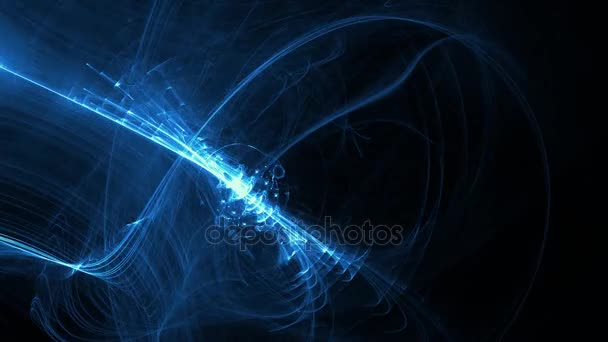 Conception abstraite de courbes bleues se déplaçant sur fond sombre — Video