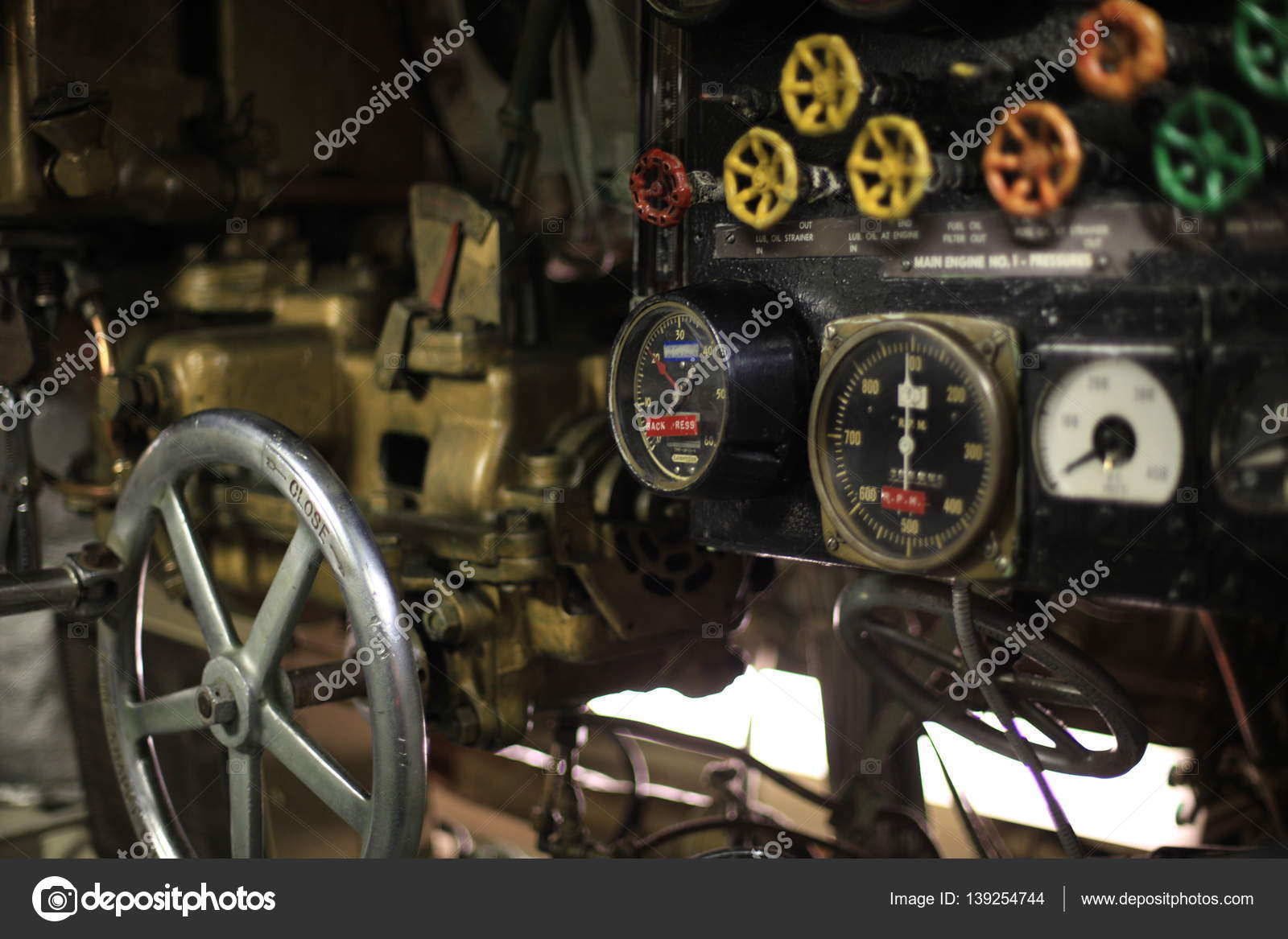 Vintage World War Ii Submarine Control Room Stock Photo