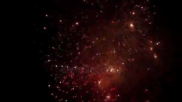 Fuegos artificiales vibrantes y coloridos en un cielo negro — Vídeo de stock