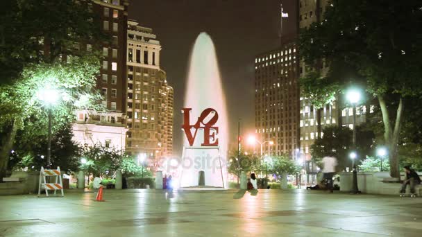 Noite timelapse de Love Park da Filadélfia — Vídeo de Stock