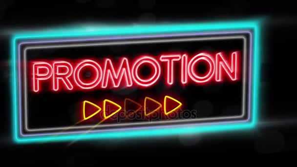Promoção - Piscando vibrante colorido neon board fundo — Vídeo de Stock