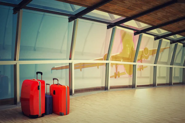 Airport corridor with a luggage stack at night — Stock Photo, Image