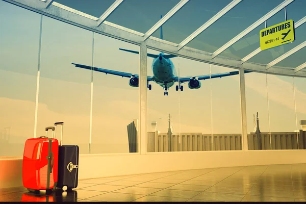 Luchthaven passagier corridor en kleurrijke koffers Stockfoto