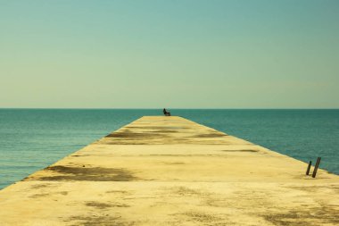 Yalnız bir adam boş bir iskele üzerinde