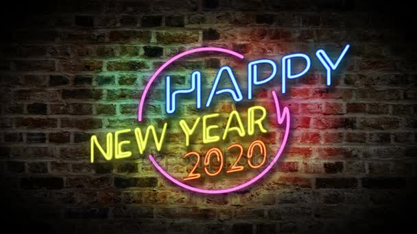 Mutlu yeni yıl ile neon ışık 2020 — Stok video