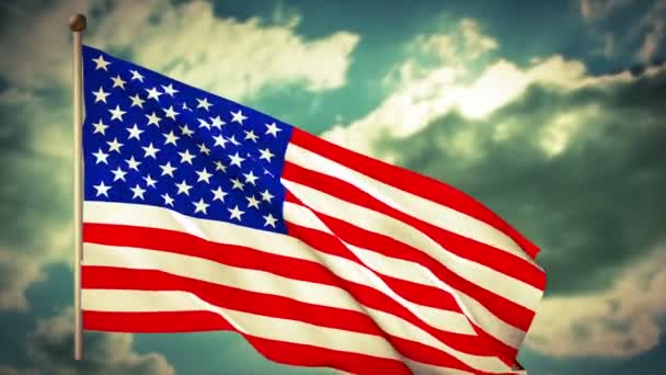 USA American Flag waving on a blue cloudy sky — Stock Video