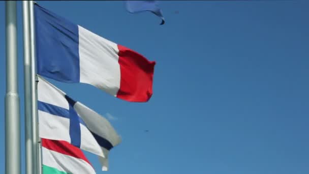 Países de la Unión Europea banderas ondeando — Vídeo de stock