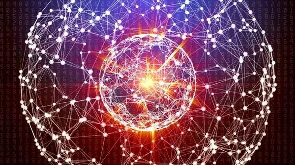 Sayılar, çizgiler ve noktalar hareket ile soyut küresel ağ Küre