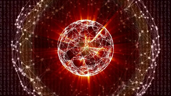 Sayılar, çizgiler ve noktalar hareket ile soyut küresel ağ Küre