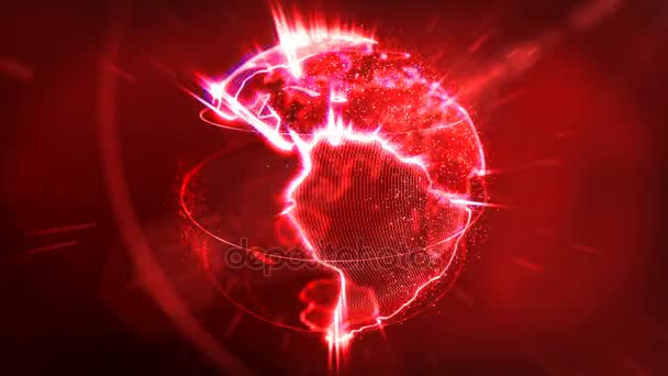 Точки Земля вращается в трехмерных полях киберпространства — стоковое видео