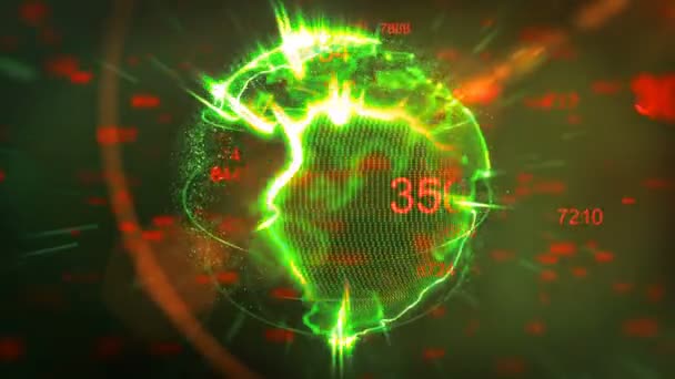 Точки Земля вращается в трехмерных полях киберпространства — стоковое видео