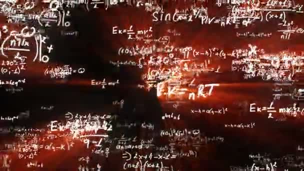Cámara volando a través de ecuaciones matemáticas y fórmulas — Vídeos de Stock