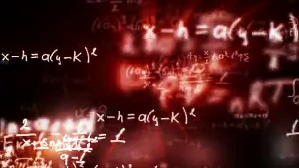 Cámara volando a través de ecuaciones matemáticas y fórmulas — Vídeos de Stock