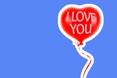 Kırmızı lastik şişme kalp şeklinde balon. Aşk, ilişki, sevgililer günü ve doğum günü kutlaması konsepti. Boş kopya alanı olan dergi tarzı moda kolajı