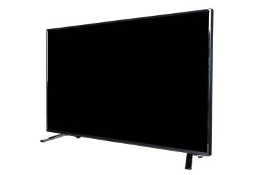 Modern yüksek çözünürlüklü televizyon. Lcd düz ekran, boş yeşil renkli ekran, soyut, bulanık beyaz arka planda izole edilmiş. Teknoloji ve 4K televizyon reklam konsepti. Ayrıntılı stüdyo kapanışı