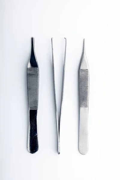 Steel Surgical Tools Laboratory Equipment Isolated White Background Professional Clinic — 스톡 사진