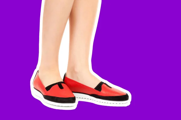 Женская Обувь Одежды Длинные Тонкие Женские Ноги Низких Кожаных Туфлях — стоковое фото