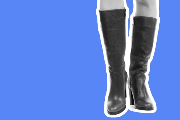 Calzado Mujer Largas Piernas Delgadas Femeninas Usan Botas Altas Tacón — Foto de Stock