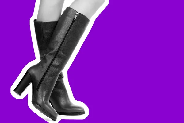Γυναικεία Παπούτσια Μακριά Λεπτά Γυναικεία Πόδια Φορούν Ψηλή Μπότα Φτέρνας — Φωτογραφία Αρχείου