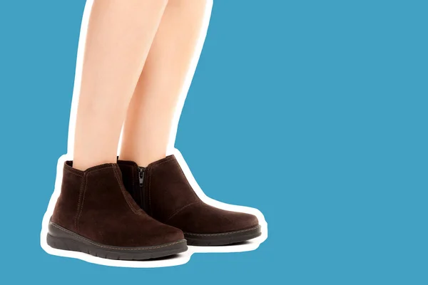 Dames Outfit Schoenen Lange Slanke Vrouwelijke Benen Dragen Lage Leren — Stockfoto