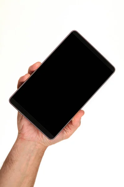 Die Menschliche Hand Hält Ein Modernes Smartphone Mit Einem Leeren — Stockfoto